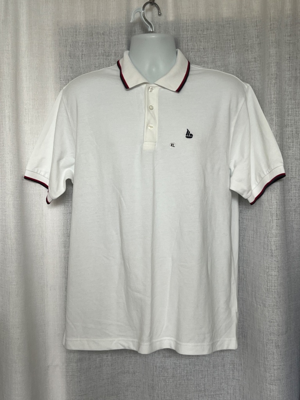 Baleno Polo Shirt White Size XL Short Sleeve Red and Blue Trim Nautical Preppy